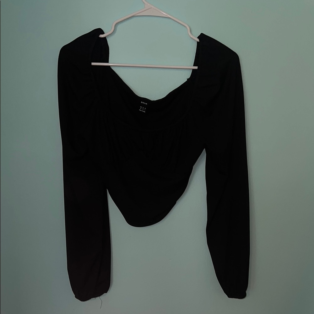 SHEIN Black Ruched Fitted Blouse